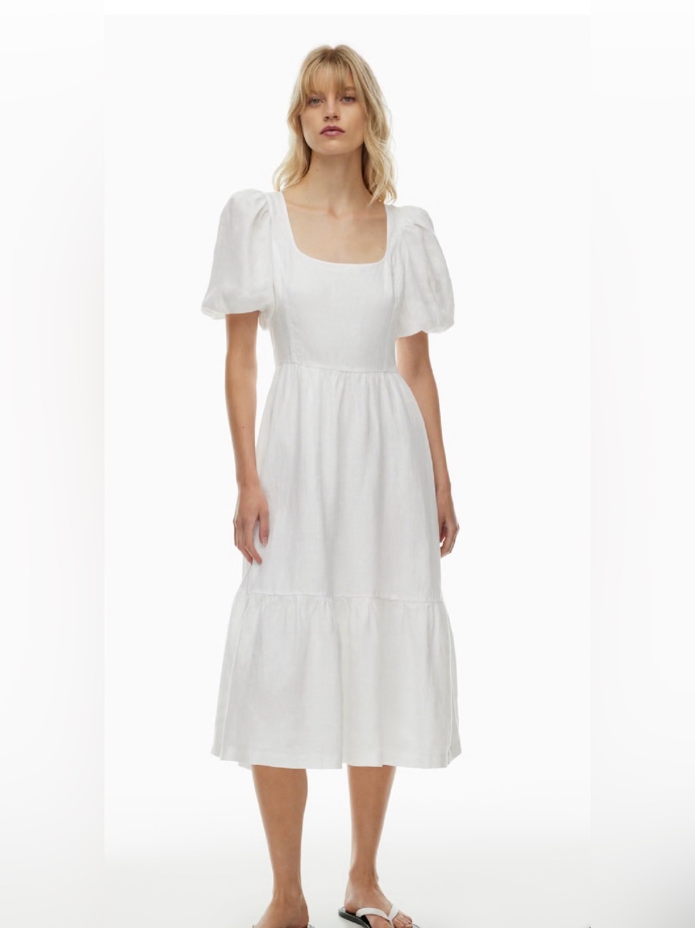 Wilfred Ascot White Puff-Sleeve Midi Dress - linen